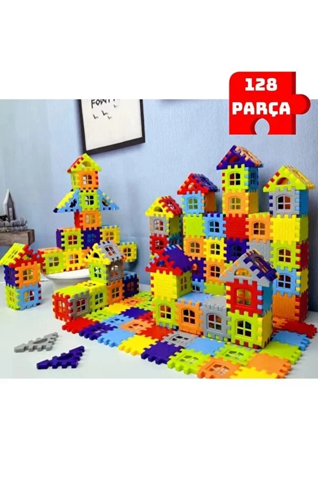 Ankahometoys Puzzle City 3D Yap ve Tasarm Bloklar 128 Parça Eğitici Oyuncak Puzzle Blok Set Eğlenceli Oyuncak