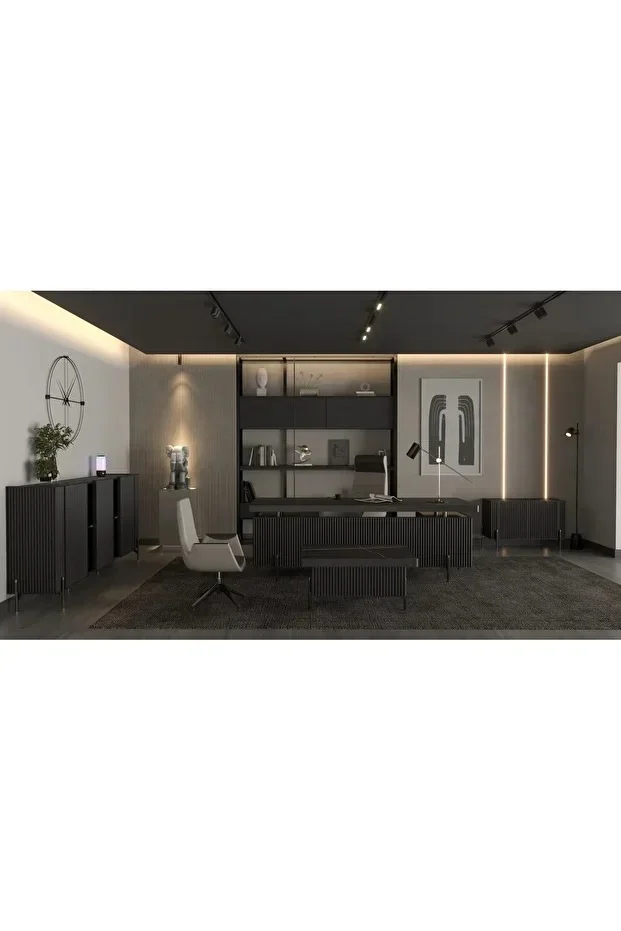 Çağın Ofis Mobilyaları Branch 240 Cm Yönetici Siyah Çalışma Masa Takımı