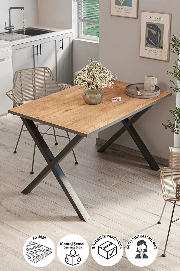 Yemek Masası Metal Ayaklı Mutfak Masası Prag 80×120cm Ayaklı Çam