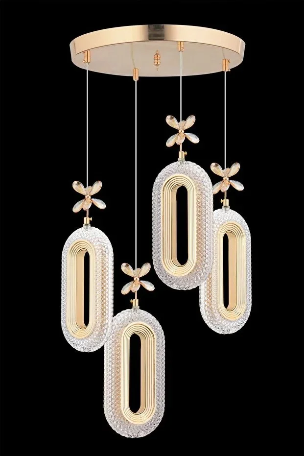 Alfa Led 4 Lü Gold Kumandalı 3 Renk Ledli Modern Avize